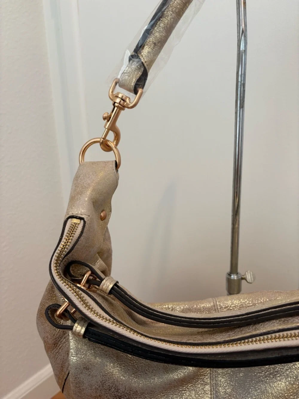 Metallic Gold Leather Hobo Shoulder Bag